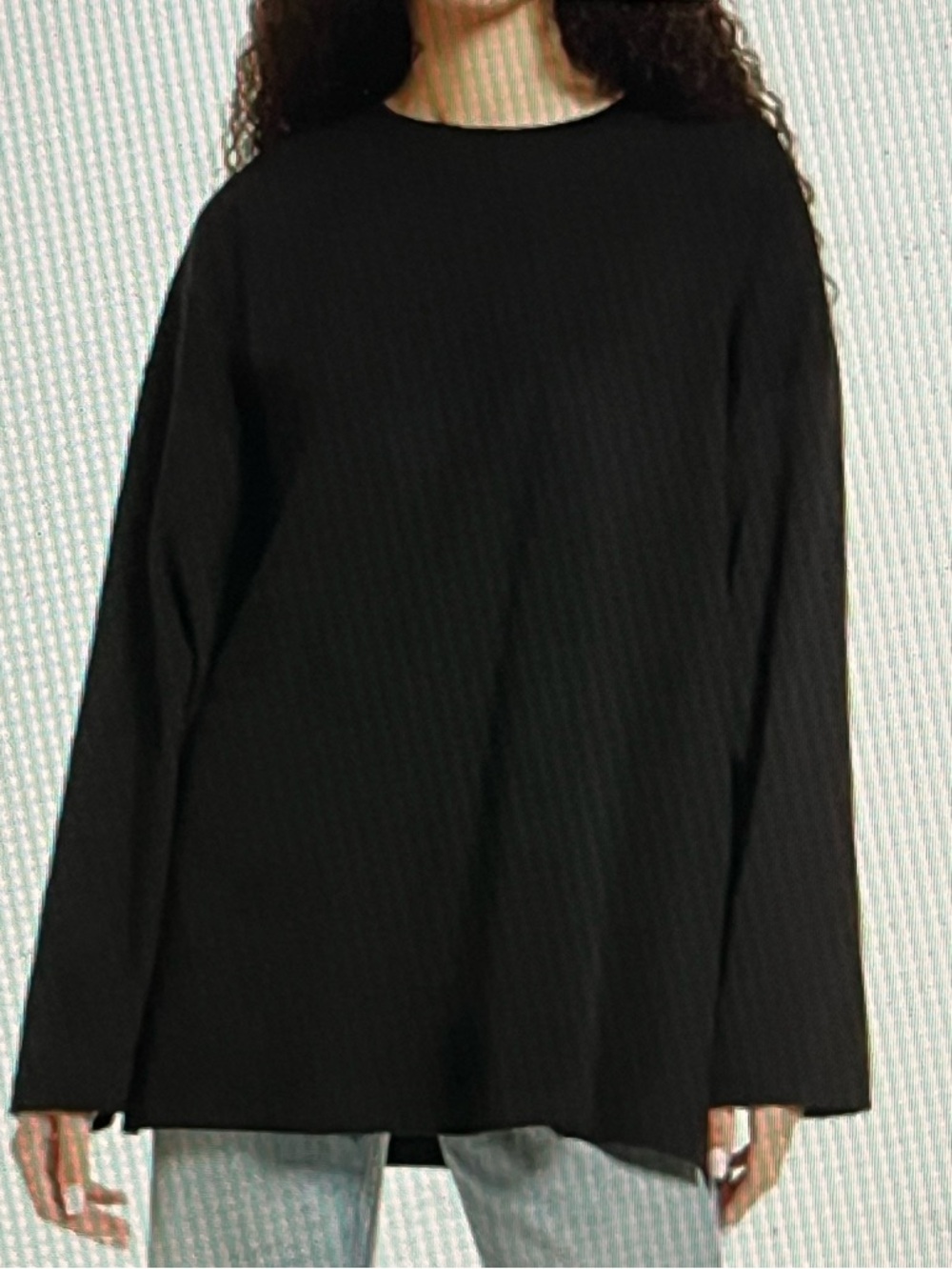 Topshop Oversized Black Long Sleeve Cotton Skater Tee Shirt, Size 4-6